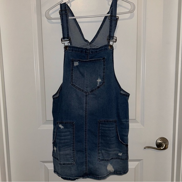 SO Distressed Denim Overall Dress Size Medium - Picture 1 of 5